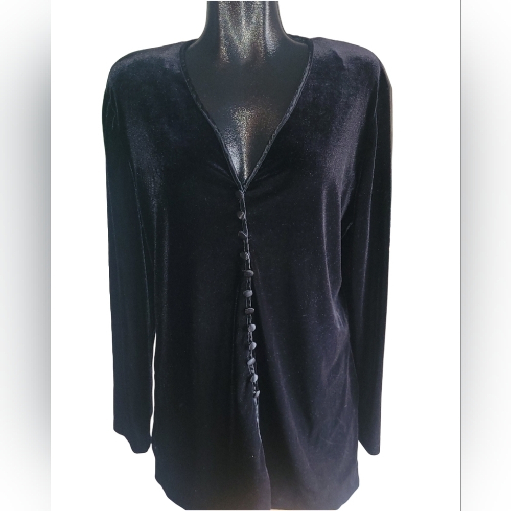 Nina Piccalino Vintage 90's Black Crushed Velvet Long Sleeve Top Size 12